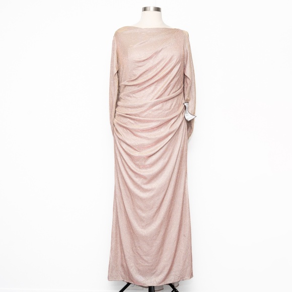 Betsy & Adam - Petite "Gracie" Galaxy Knit Glitter Draped Gown - Picture 2 of 12